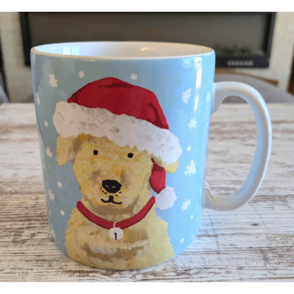 222 Fifth Warm and Fuzzy Jumbo Porcelain Mug Christmas Golden Retriever Santa